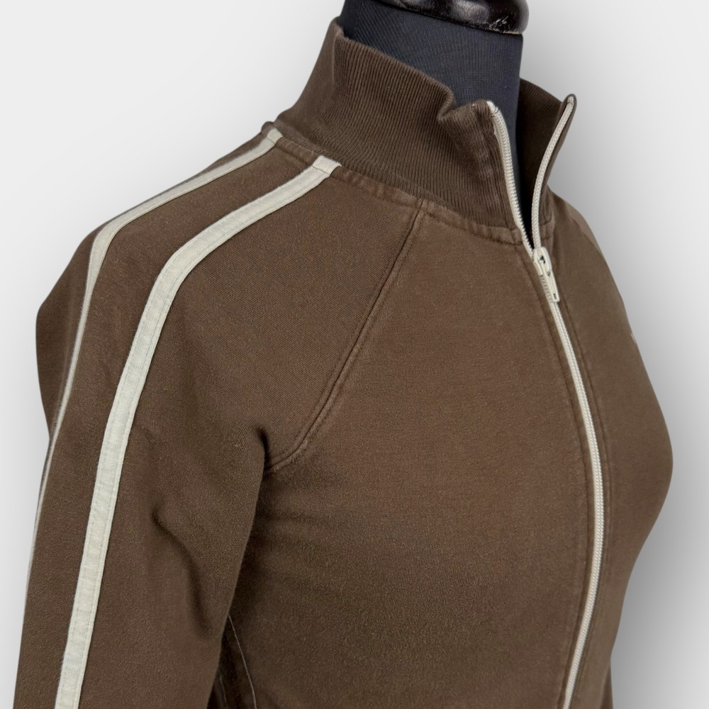 American Eagle Vintage Track Jacket S Brown Striped Fitted Zip Sweatshirt Y2K - Picture 4 of 7